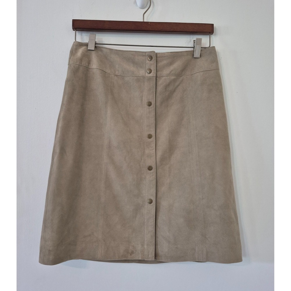 Soft 100% Goat Suede Leather Mini Skirt Snap Front Size 6P Boho Western Cowgirl
